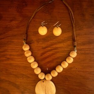 Natural Wood Necklace and Earring Set